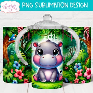 DESCARGA DIGITAL Lindo vaso para beber con forma de hipopótamo sublimación PNG perro 12oz plantilla de vaso bebé animal personalizable niños diseño de envoltura de vaso diseño png