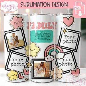 DESCARGA DIGITAL Envoltura de vaso con foto familiar sublimación PNG Lindo marco de fotos de definición familiar Plantilla de vaso de 20 oz Collage de fotos personalizado