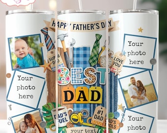 DIGITAL NEDLADDNING Bästa pappa-tumbler png, pappas fototumbler-omslag, fars dag-fotoram 20oz-tumblermall PNG, anpassningsbar present