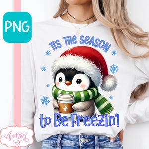 POBIERANIE CYFROWE Zabawna zimowa koszulka PNG Uroczy pingwin do sublimacji Projekt kubka do kawy na sezon świąteczny Uroczy świąteczny pingwin png