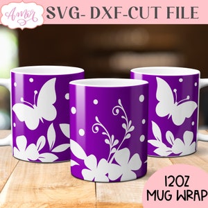 Schmetterling Becher SVG-Dateien für Cricut, Blumenbecher wickeln SVG-Druckfarbe Blätter, Cricut Becher Pressvorlage, 12 Unzen Cricut Becher Vorlage Schnittdatei