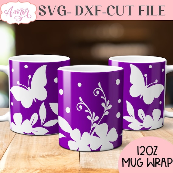 Butterfly mug SVG files for cricut, Floral mug wrap SVG infusible ink sheets, cricut mug press template, 12oz cricut mug template cut file