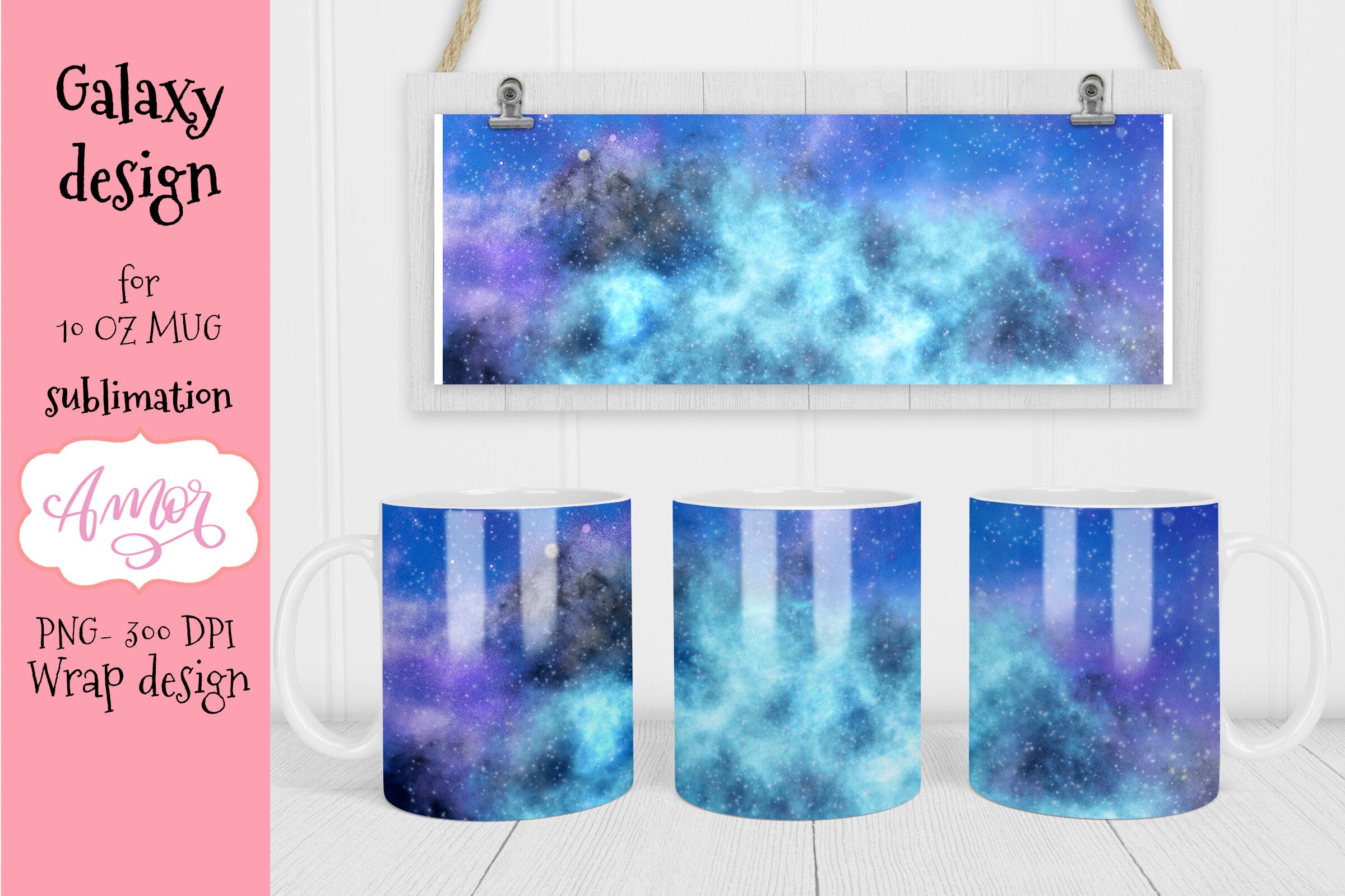 Galaxy mug sublimation design full mug wraps png BUNDLE Etsy