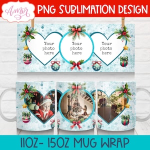 DOWNLOAD DIGITAL Caneca de foto de Natal PNG Modelo de caneca de café com foto personalizada Moldura de foto Caneca de família Temporada de férias Caneca de 11 onças PNG Design