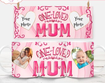 Aggiungi le tue foto Tazza mamma per sublimazione, involucro per tazza con foto mamma PNG, modello tazza di caffè personalizzabile, idea regalo personalizzata per la festa della mamma