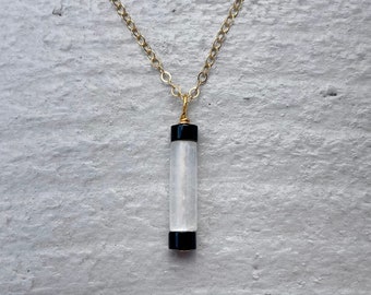 Selenite and black tourmaline 14k gold protection necklace