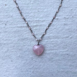 Rose quartz gunmetal heart necklace