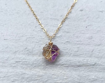 14k gold ametrine dainty necklace