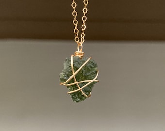 14k Gold Moldavite Necklace