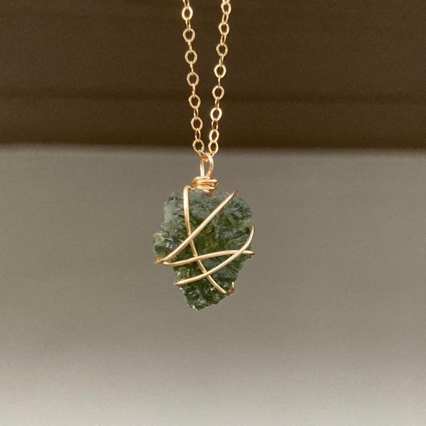 14k Gold Moldavite Necklace