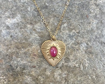 14k gold ruby heart necklace July birthstone