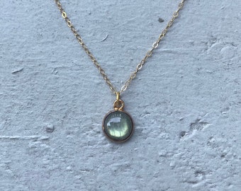 14k Gold Dainty Labradorite Necklace