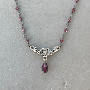 Garnet victorian style gunmetal necklace