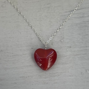 Dainty Sterling Silver Carnelian Heart Necklace