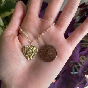 Gold heart necklace with rose quartz chain image 2