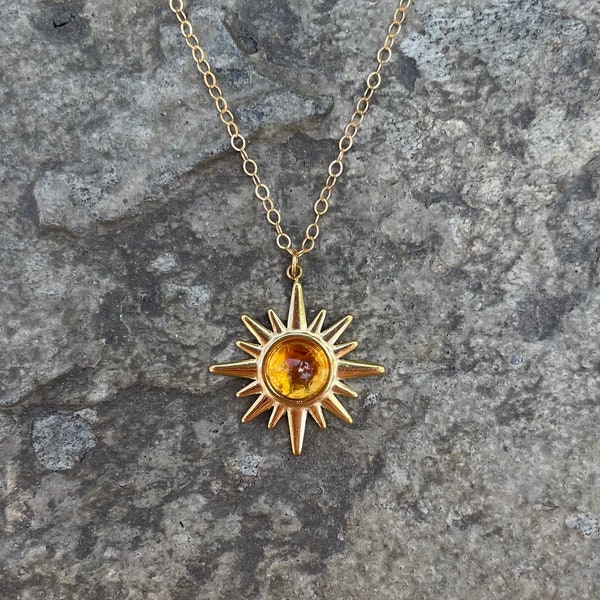14k gold citrine sun necklace