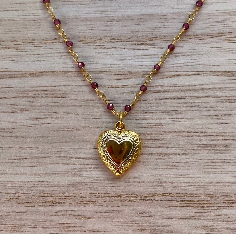 Garnet dainty gold heart necklace image 1