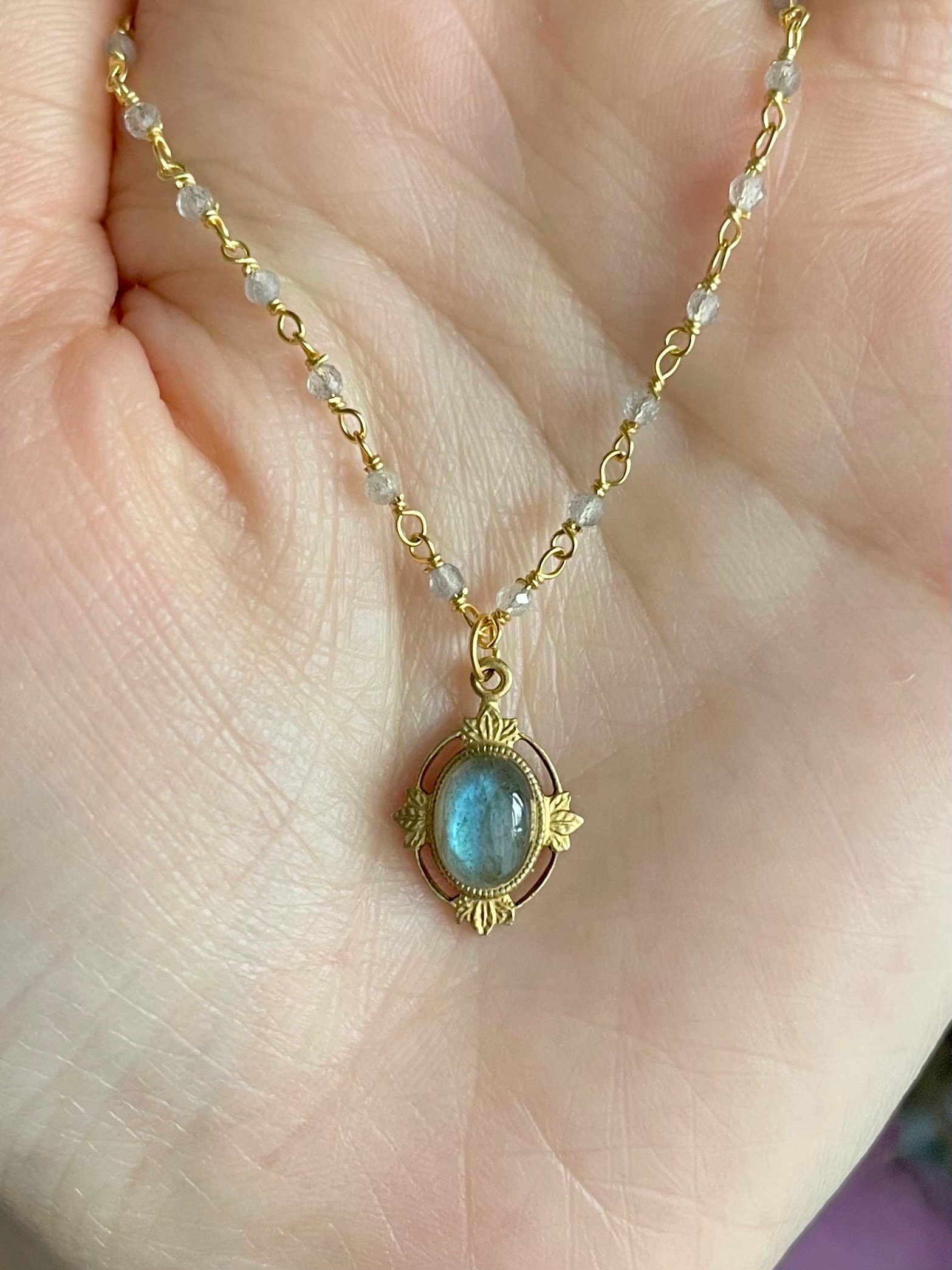 Angelstones Natural Labradorite Pendant Necklace - 20 Inch Chain, Irregular Shape Gemstone - View #5