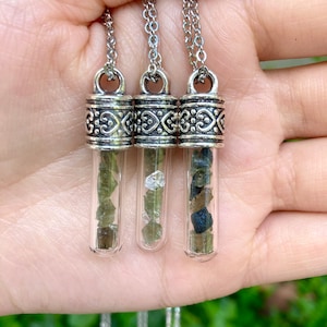 Moldavite Vial Bottle Necklaces Stainless Steel