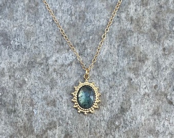 14k gold teal moss kyanite vintage necklace
