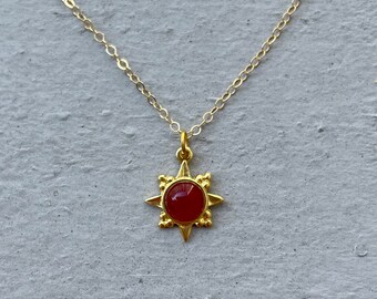 14k gold carnelian sun necklace