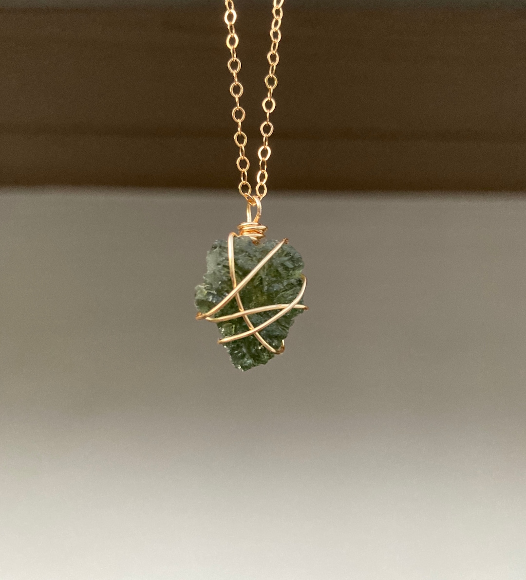 14k Gold Moldavite Necklace Etsy