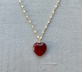 Carnelian and Rose Quartz Heart Gold Necklace