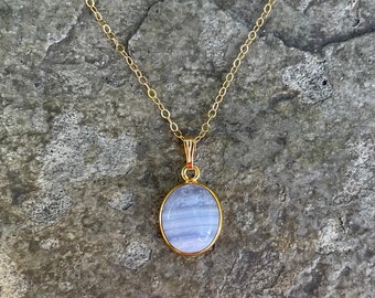 14k gold blue lace agate necklace