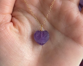 14k gold dainty amethyst heart necklace