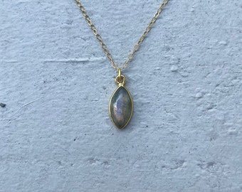 14k Gold Dainty Labradorite Necklace