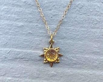 14k gold citrine sun necklace