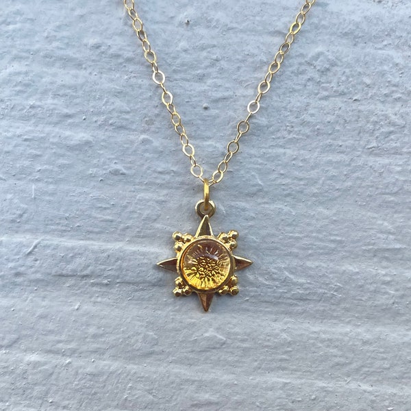 14k gold citrine sun necklace