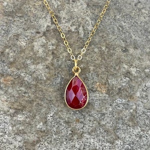 14k gold ruby teardrop necklace