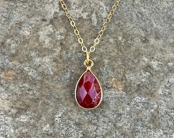 14k gold ruby teardrop necklace