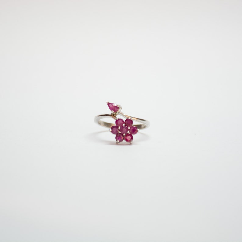 Floral Ruby Ring Silver Flower Rings July Birthstone Ring Dainty Rings Ring Silver Sterling Love Ring Sterling Silver Ruby Ring Women