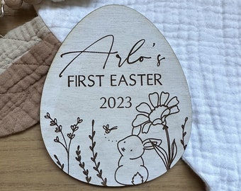 Baby's First Easter Name Plaque | First Easter Baby Sign | Baby Photo Prop Easter Disc | Keepsake Easter Decoration | Baby 1st Easter Gift