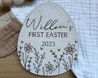 Baby's First Easter Name Plaque | First Easter Baby Sign | Baby Photo Prop Easter Disc | Keepsake Easter Decoration | Baby 1st Easter Gift