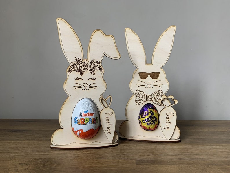 Personalised Easter Egg Stand Easter Bunny Egg Holder Kinder Egg Holder Creme Egg Holder Chocolate Egg Holder Easter Gift image 1