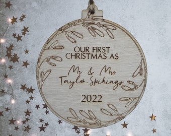First Christmas Married Ornament | Newly Wed Christmas Bauble | First Christmas Mr & Mrs | Christmas Tree Decoration