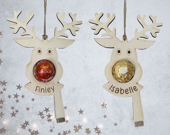 Personalised Reindeer Bauble | Lindt Lindor Christmas Chocolate Holder | Ferrero Rocher Chocolate Holder | Reindeer Chocolate Bauble