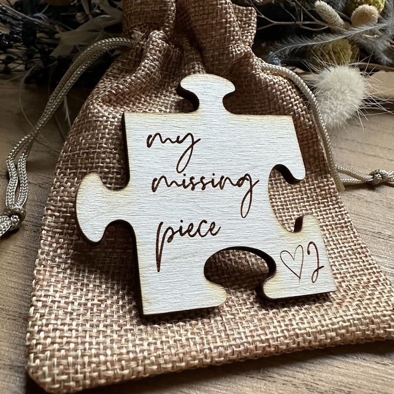 My Missing Piece | Engraved Wooden Puzzle Piece | Personalised Initials | Valentine's Day Gift | Romantic Keepsake | Gift for Her Him image 1