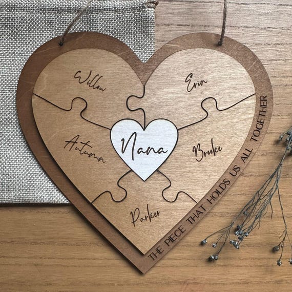 Family Puzzle Pieces | Gift for Nana | Grandma | Nanny Ornament | Grandchildren Plaque | Family Wall Hanging | Personalised Family Jigsaw |