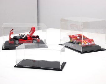 FLAT PACKED 3mm Clear Acrylic Display Case with 5mm Black Acrylic Base.