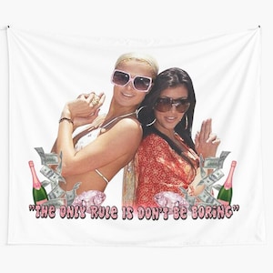 Paris Hilton & Kim Kardashian - Don't Be Boring Wall Tapestry, Paris Hilton Tapestries,  Kim Backdrop, Boring Flag, Pink Wall Hanging