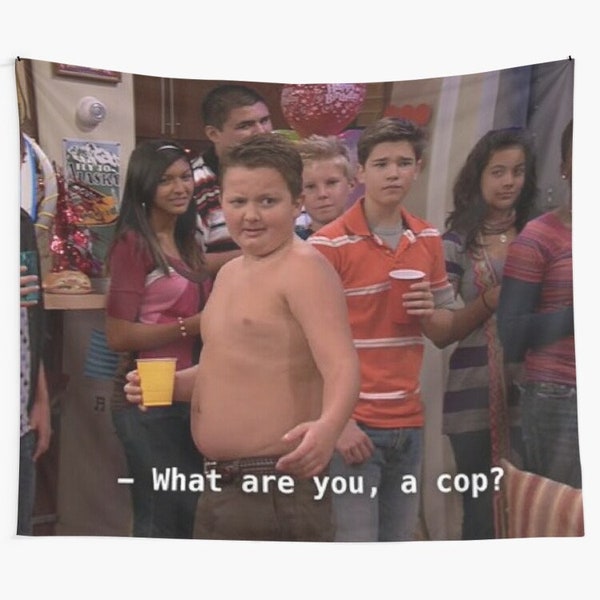 Gibby - What Are You, A Cop Wall Tapestry, Gibby Tapestries,  A Cop Backdrop, Meme Flag, iCarly Wall Hanging