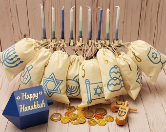 8 Nights of Hanukkah Gift Bags,Hanukkah Gift Bags,Hanukkah Favor Bags,Jewish Holiday Bags, Hanukkah Childrens Gift Bags, Happy Hanukkah
