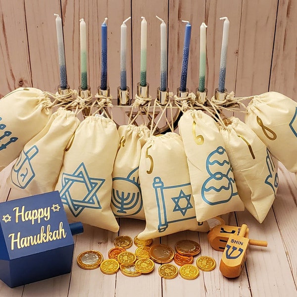 8 Nights of Hanukkah Gift Bags,Hanukkah Gift Bags,Hanukkah Favor Bags,Jewish Holiday Bags, Hanukkah Childrens Gift Bags, Happy Hanukkah