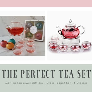 Melting Tea Jewels Tea Pot Gift Set, Tea Bombs, Tea Jewels & Teapot Gift Set, Tea Lover Gift, Tea Gifts, Glass Teapot Set, 6 Tea Glasses