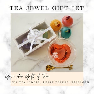 Melting Tea Jewels, Tea Bombs, Tea Lover Gift Set, Tea Gifts, Glass Teacup Gift Set image 3