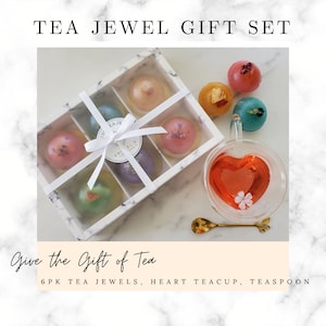 Melting Tea Jewels, Tea Bombs, Tea Lover Gift Set, Tea Gifts, Glass Teacup Gift Set image 5